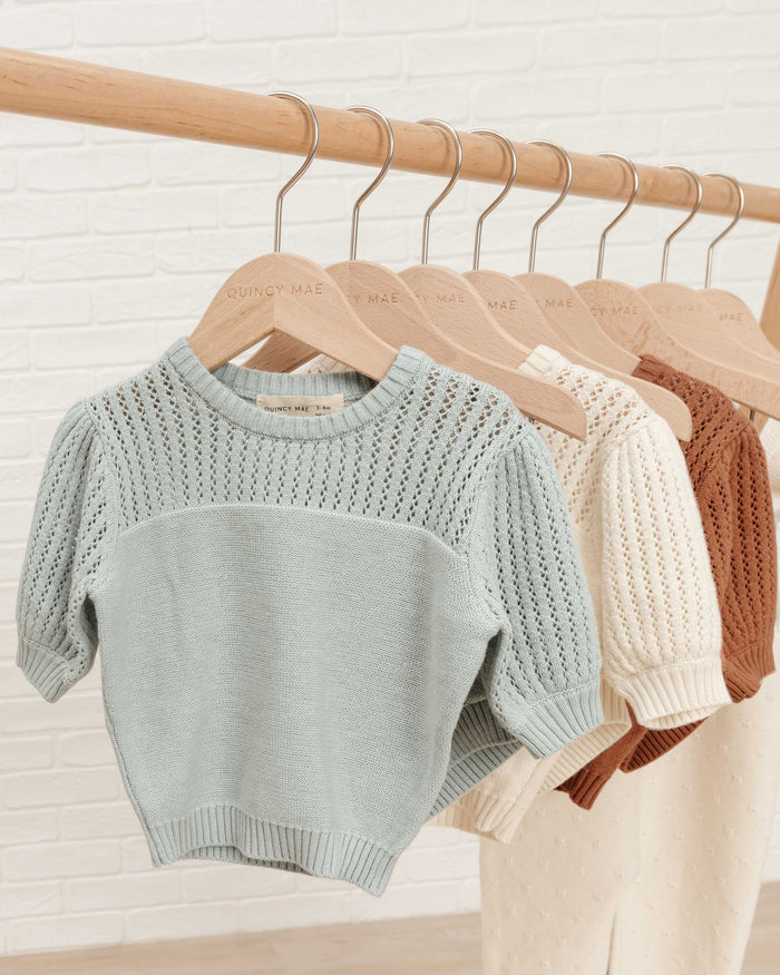Quincy Mae Organic Pointelle Knit Set - Sky