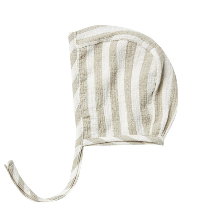 Quincy Mae Organic Woven Baby Bonnet - Sage Stripe
