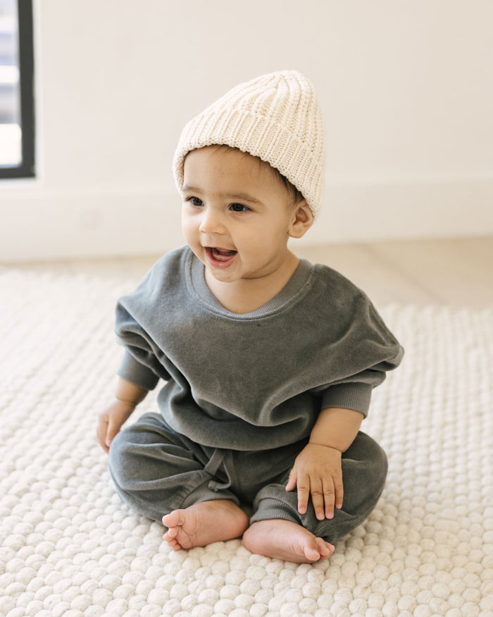 Quincy Mae Organic Velour Relaxed Sweatpant - Dusk