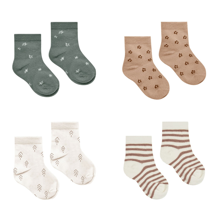 Quincy Mae Socks Set - Cocoa Stripe, Stars, Trees, Ditsy