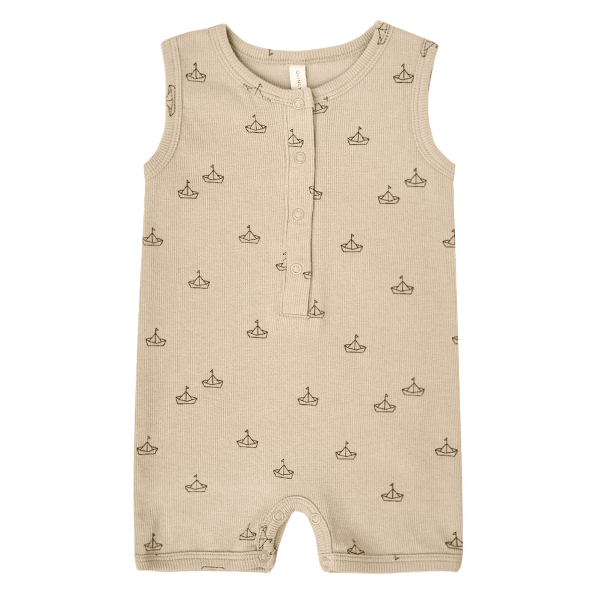 Quincy Mae Organic Ribbed Henley Romper | Boats