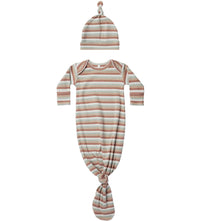 Quincy Mae Organic Knotted Baby Gown & Hat Set - Summer Stripe
