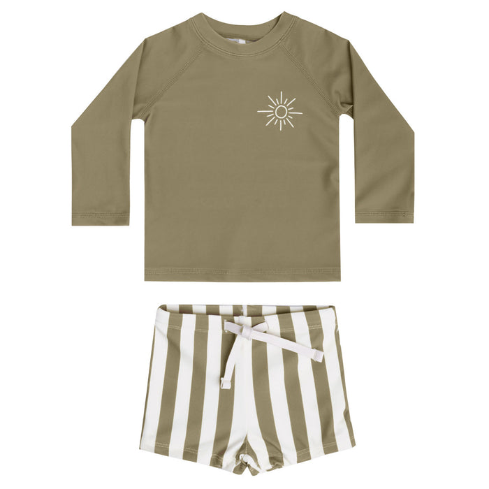 Rylee + Cru Rash Guard Boy Set - Olive Stripe