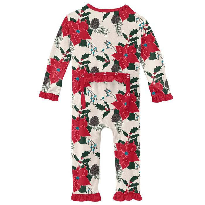 Kickee Pants Classic Ruffle Coverall with Snaps - Christmas Floral