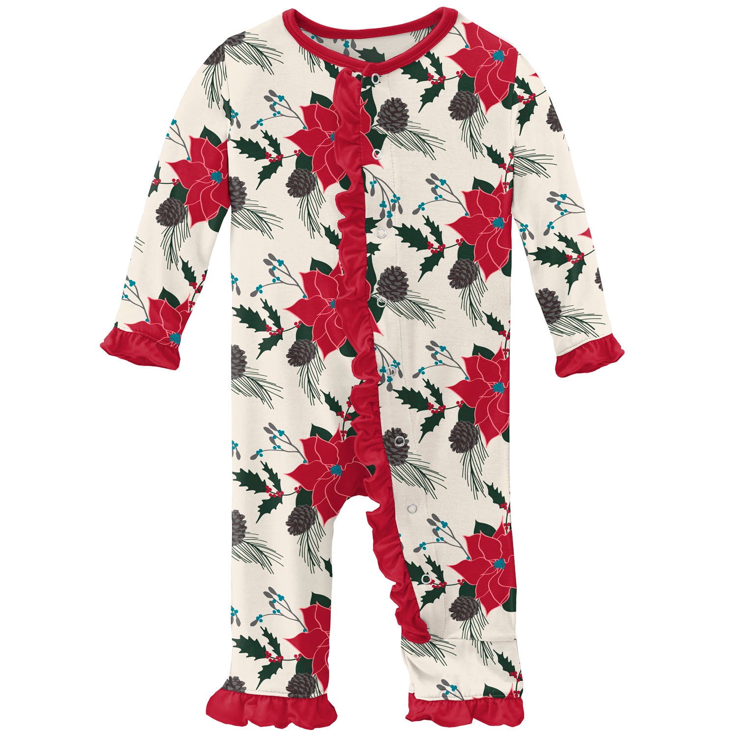Kickee Pants Classic Ruffle Coverall with Snaps - Christmas Floral