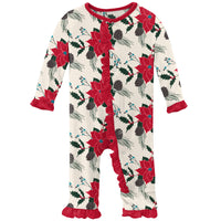 Kickee Pants Classic Ruffle Coverall with Snaps - Christmas Floral