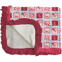 KicKee Pants Sherpa-Lined Ruffle Toddler Blanket - Illusion Blue Lunchboxes