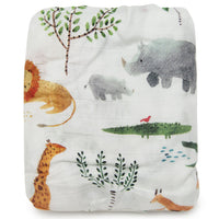 Loulou Lollipop Bamboo Muslin Fitted Crib Sheet - Safari Jungle