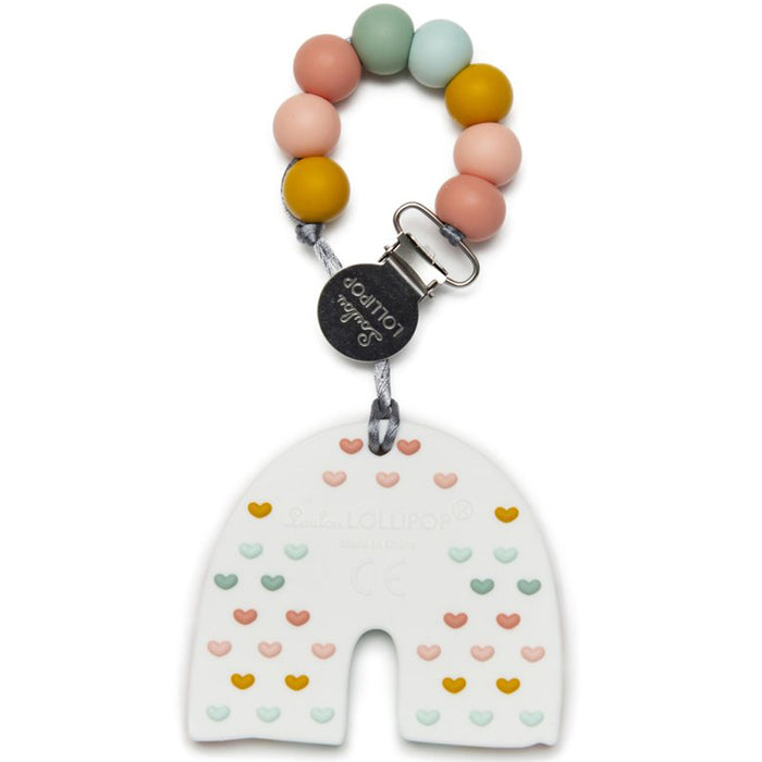 Loulou Lollipop Silicone Baby Teether and Holder Set Pastel Rainbow