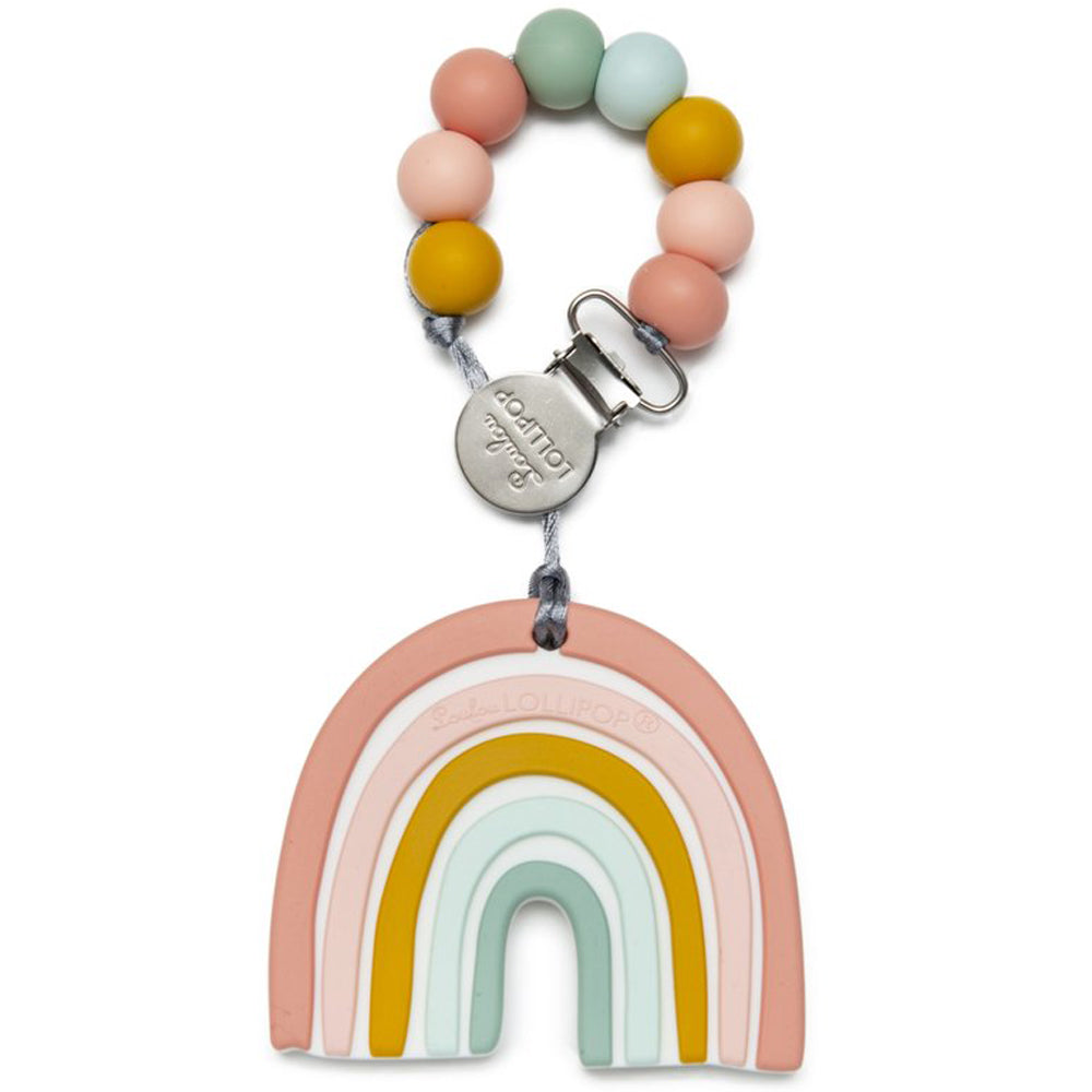 Loulou Lollipop Silicone Baby Teether and Holder Set Pastel Rainbow