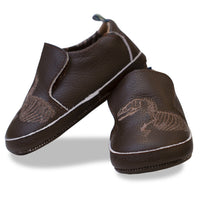 Kickee Pants Leather Soft Sole Shoes T-Rex Dig Embroidery Bark