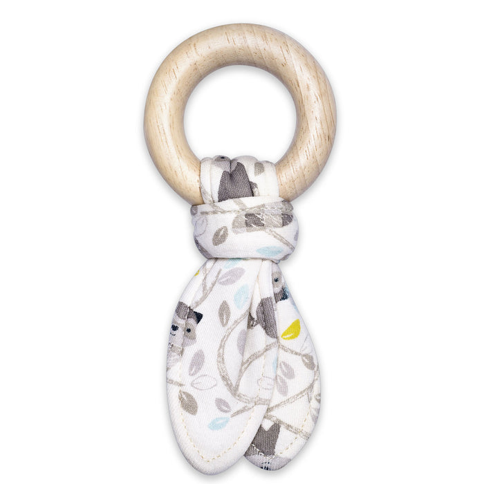 Apple Park Organic Cotton Fabric Teething Ring Raccoon Boy