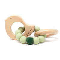 Three Hearts Silicone & Wood Teething Rattle - Dove