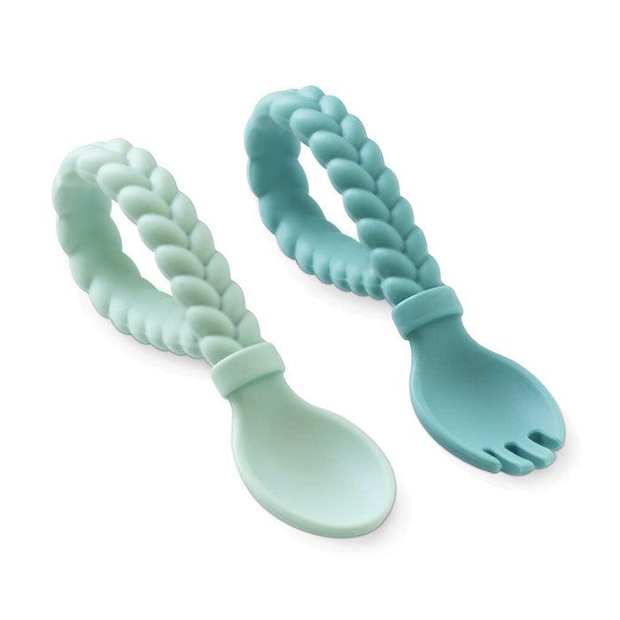 Itzy Ritzy Silicone Baby Fork + Spoon Set Mint