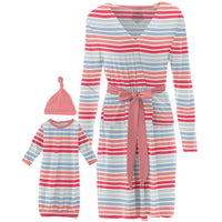 Kickee Pants Women's Maternity/Nursing Robe & Layette Gown Set - Cotton Candy Stripe