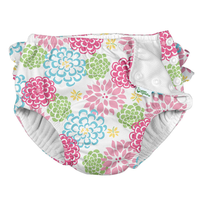 Ruffle Snap Reusable Swimsuit Diaper - White Zinnia