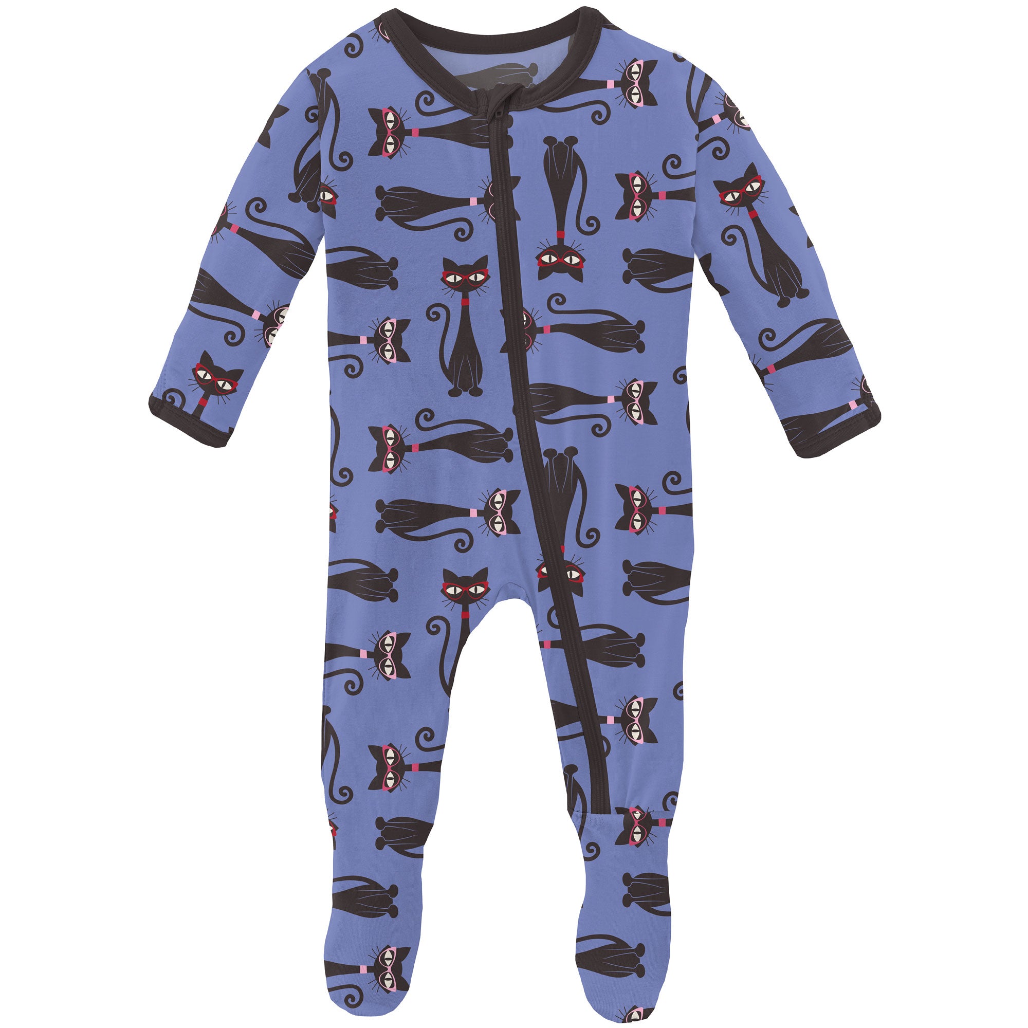 Kickee Pants Bamboo Footie with Zipper - Forget Me Not Cool Cats - 12-18M