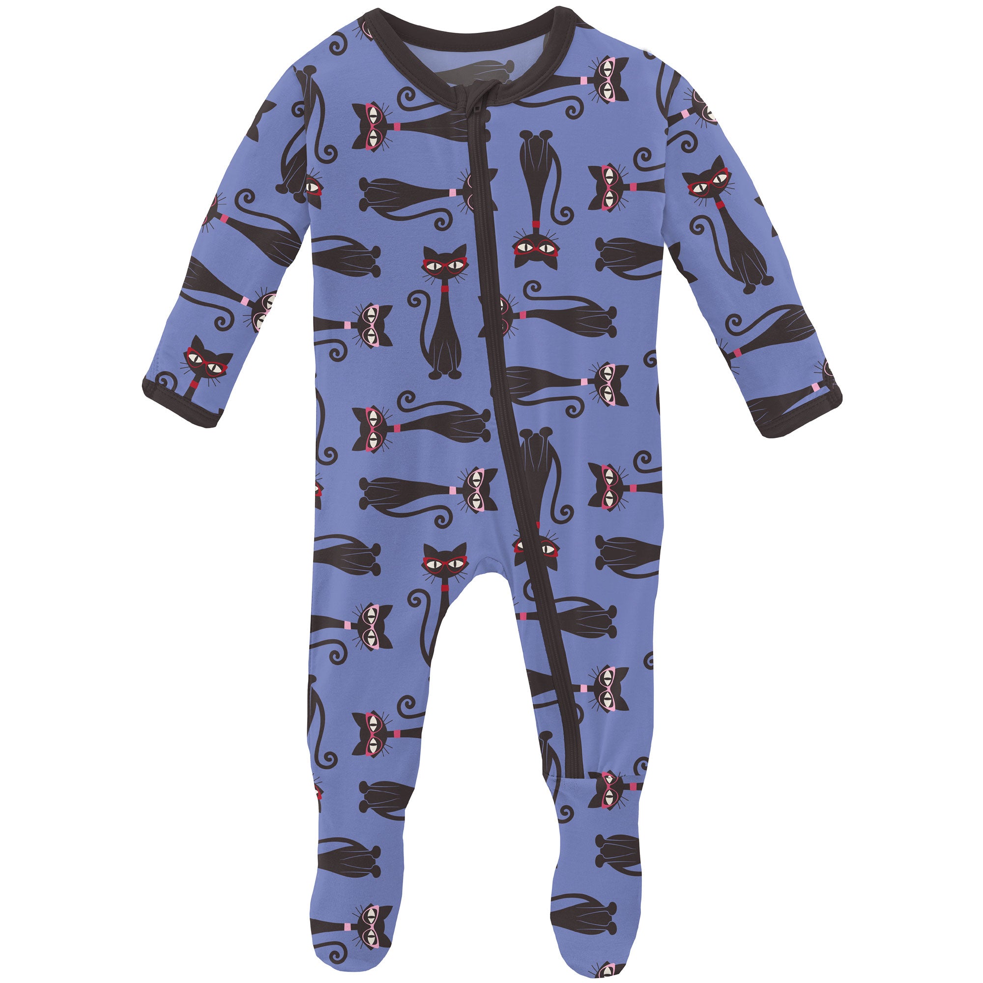 Kickee Pants Footie with Zipper - Forget Me Not Cool Cats