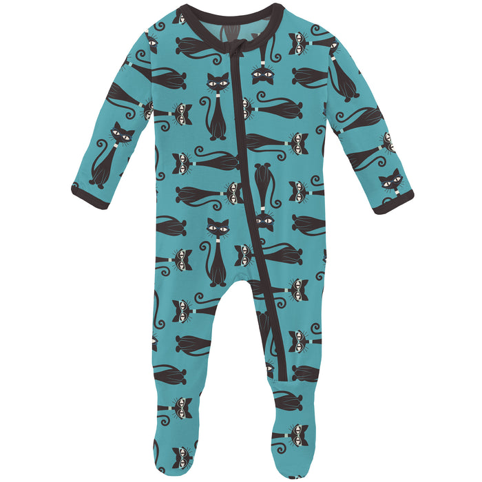 Kickee Pants Footie with Zipper - Glacier Cool Cats