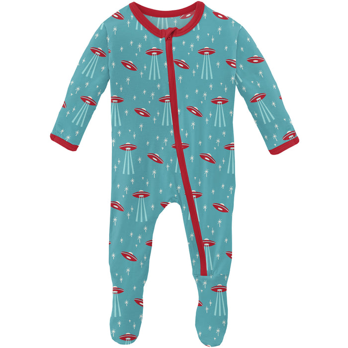 Kickee Pants Footie with Zipper - Glacier Alien Invasion