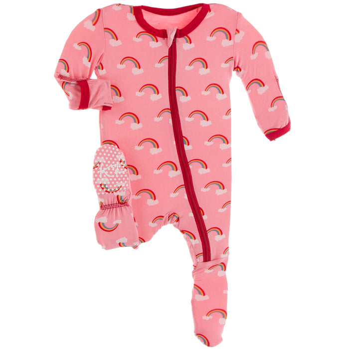 Kickee Pants Footie with Zipper - Strawberry Rainbows