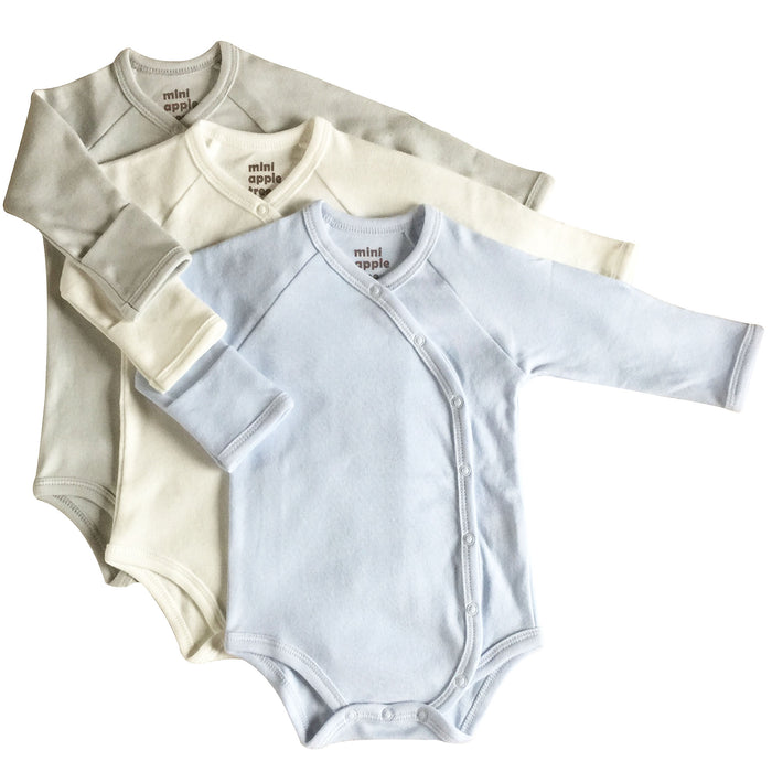 Organic Baby Essentials Kimono Bodysuit 3 Pack (Blue, Cream, Gray)
