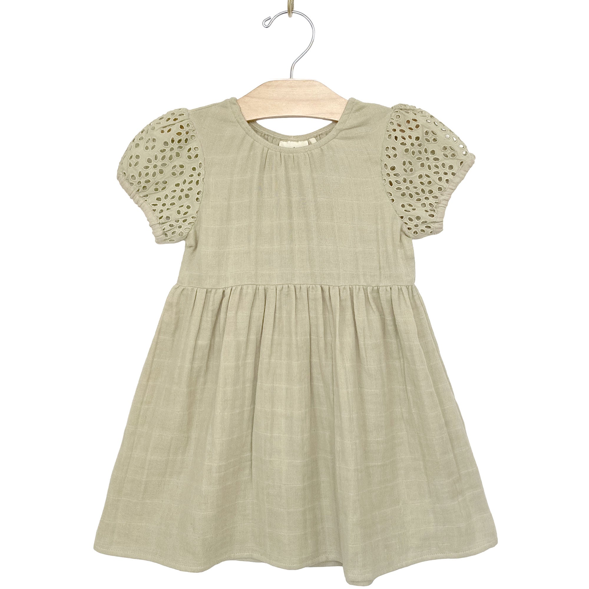 City Mouse Eyelet Sleeve Dress - Green Tea