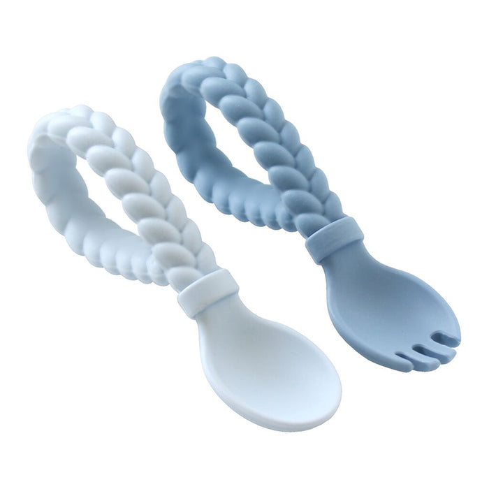 Itzy Ritzy Silicone Baby Fork + Spoon Set Blue