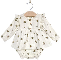 City Mouse Muslin Flutter Sleeve Tunic Bloomer Set - Olive Tree