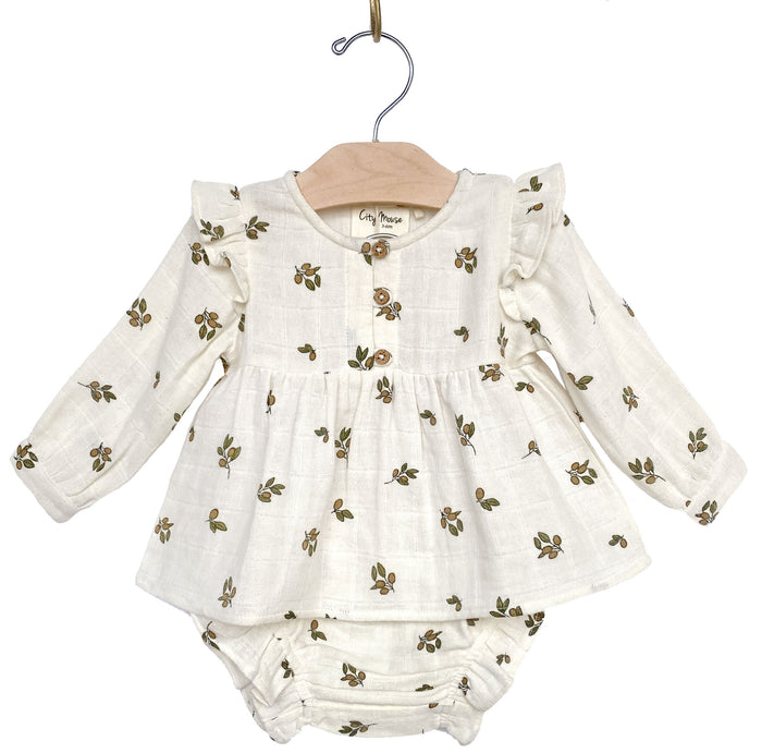 City Mouse Muslin Flutter Sleeve Tunic Bloomer Set - Olive Tree