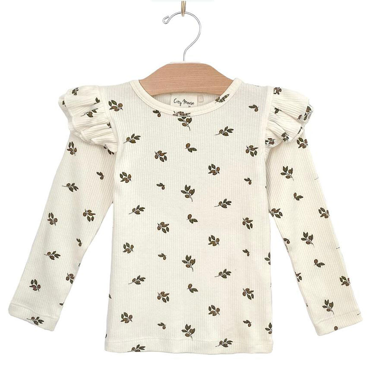 City Mouse Ribbed Organic Flutter Sleeve Tee - Olive Tree